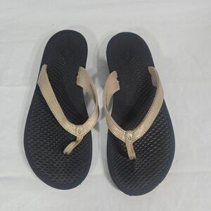 Olukai Flip Flop Thong Sandals Women Size 11 Black Comfort Leather Beach Resort